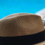 Hat - Beige And Black Hat Near Swimming Pool