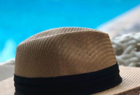 Hat - Beige And Black Hat Near Swimming Pool