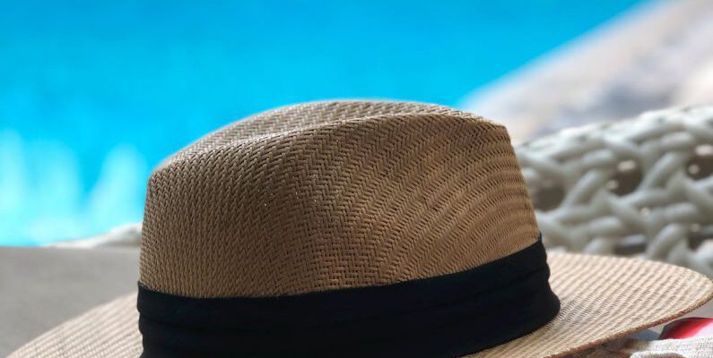 Hat - Beige And Black Hat Near Swimming Pool