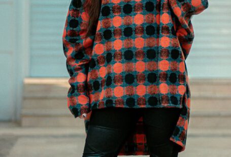 Inserts - Model in a Plaid Sweater and Leggings with Faux Leather Inserts