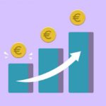 Saving Strategies - Vector illustration of income growth chart with arrow and euro coins against purple background