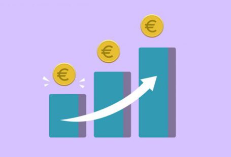 Saving Strategies - Vector illustration of income growth chart with arrow and euro coins against purple background